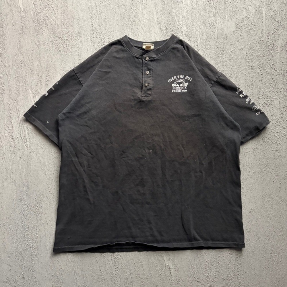 Vintage Over The Hill Gang Shirt 2XL Black 2000s Phoenix Poker Run Henley